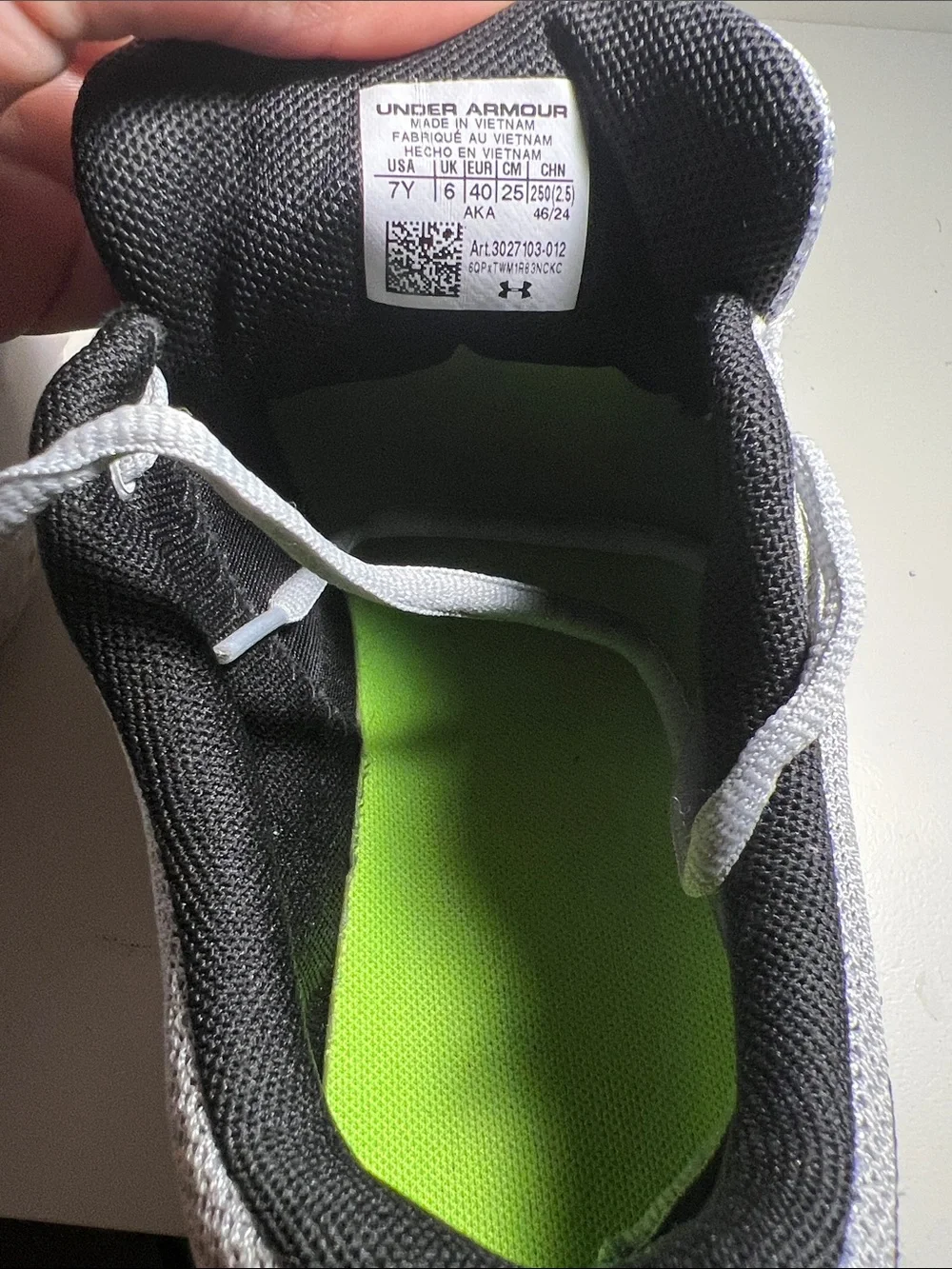 Under Armour Big Boys Gray & Neon Green Athletic Sneakers